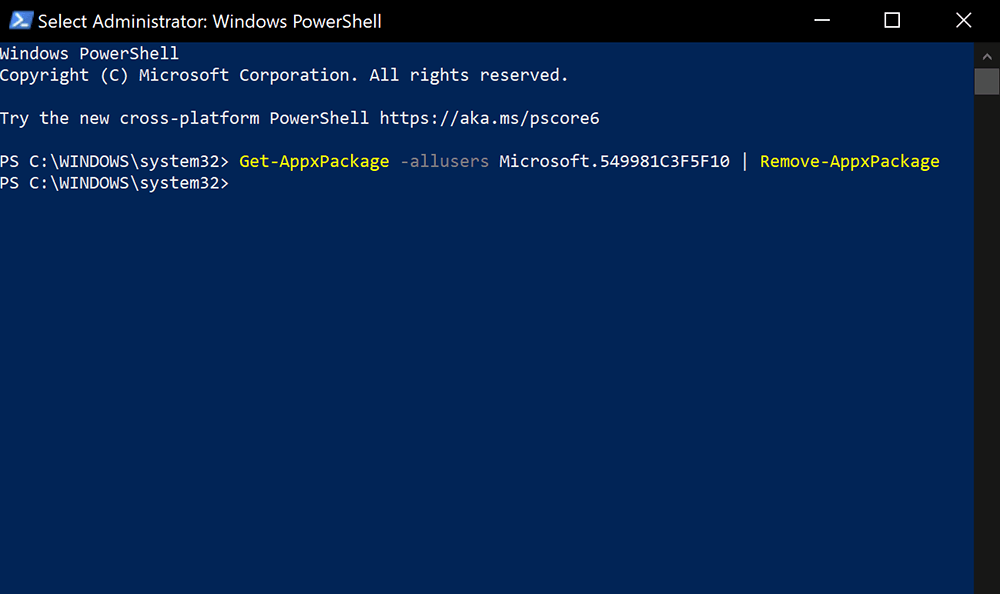 install cortana powershell